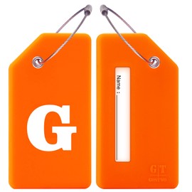 Gostwo 2 Pack Silicone Luggage Tags for Suitcases, 26 Initial Letter Baggage Labels Handbag School Bag Suitcase Instrument Tag with Stainless Steel Loop(Orange)(Letter G)