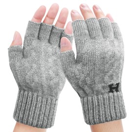 YouGa Fingerless Gloves for Men - Winter Knitted Gloves Thermal Fingerless Gloves Unisex for Outdoor Working Driving Running Cycling (Light grey-H), One Size