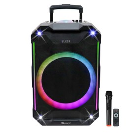 IQ Sound IQ-5415DJBT 15-inch Portable Bluetooth Speaker, Built-in Bluetooth, TWS, FM Radio, Micro SD/USB/AUX/Mic Inputs, LED Light Show, Rechargeable Battery, Trolley Handle, 80W Power, 12hr Playtime