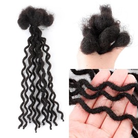 12 inch 30 Strands Curly Wave Loc Extensions Human Hair, 0.4cm Width 100% Human Hair Dreadlock Extensions for Men/Women, Can be Dyed Soft Dreads Extensions