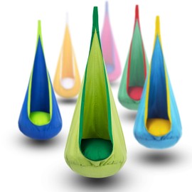 Y- STOP Kids Pod Swing Chair, Hanging Hammock Chair with Inflatable Pillow, Sensory Swing Chair with Pocket for Outdoor and Indoor, Max 176Lbs(Green)