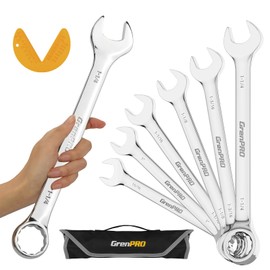 GRENPRO SAE Wrench Set, Large Wrench Set, 7-Piece 15/16″, 1", 1-1/16", 1-1/8", 1-3/16", 1-1/4" Long Big Open End Wrench Tools Set Roll Up Pouch Organizer with Gauge, 12 Point Combination Wrenches Sets