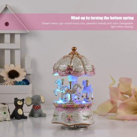 Carousel Music Box, Luxury Color Change LED Music boxes, Luminous Light 3-horse Rotating Windup Musical Christening Gifts for Girls