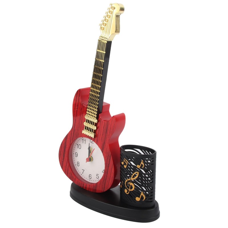 Guitar Alarm Clock,Vintage Desk Clock Guitar Shape Stable Base Battery