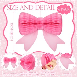 Sonwyoung 6 Pcs Pink Bow Hanging Honeycomb Decorations Coquette Birthday Party Decorations 3D Pink Bow Centerpieces Paper Lantern for Baby Shower Wedding Bachelorette Decor