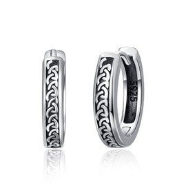 Viking Runes Earrings for Men Women 925 Sterling Silver Hoop Earrings Men Hypoallergenic Earrings for Sensitive Ears