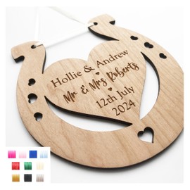 Lucky Wedding Horseshoe Wooden For Wedding Marriage Token Bride And Groom Husband And Wife To Celebrate The Happy Day For Years To Come (Mr & Mrs)