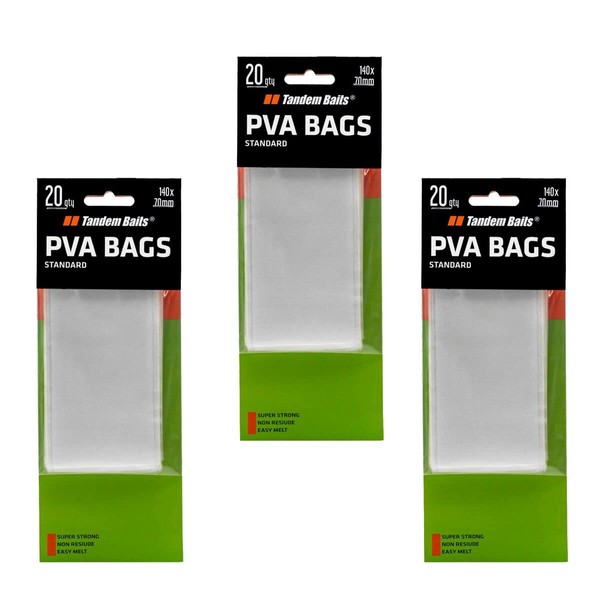 Tandem Baits Pack of 3 PVA Bags Standard Net PVA Bags for Boilies | PVA Hose Water Soluble | Feeding Hose for Bait | Carp Accessories Professionals & Hobby Anglers 3 x 20 Pieces 140 x 70 mm