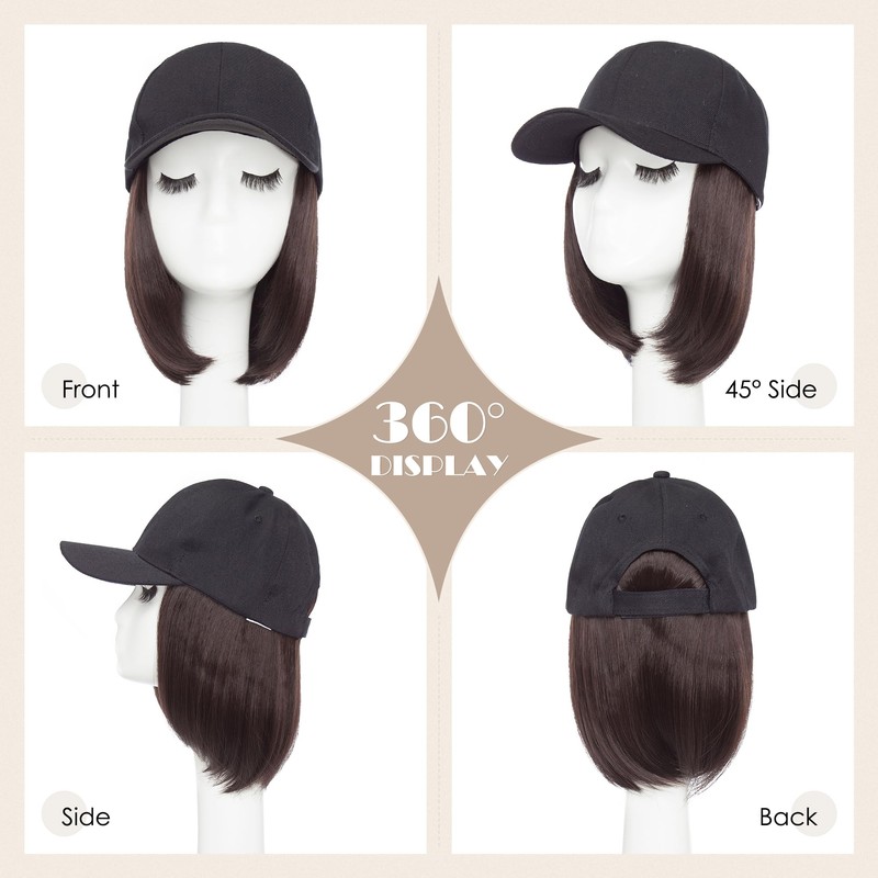 Hat Wig for Women, Baseball Cap Wig with BOB Hair