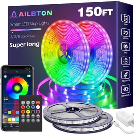 AILBTON 150ft Led Strip Lights(2 Rolls of 75ft led Lights) Ultra Long Led Light Strip with App Voice Control Remote,5050 RGB Music Sync Color Changing Led Lights for Bedroom,Party,Home Decoration