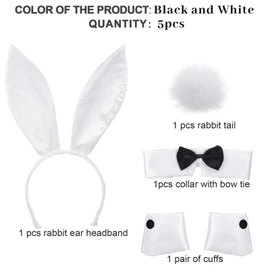 SATINIOR Bunny Costume Set Rabbit Ear Headband Collar Bow Tie Costume Cuffs Rabbit Tail for Easter Party(White)