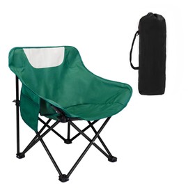 DFXIU Portable Moon Camping Folding Chair,Ultra Lightweight Camping Chair for Adults, Foldable Garden Outdoor Picnic BBQ Chairs Armrests Pockets Carry Bag, Green L(70x43x43x37CM)