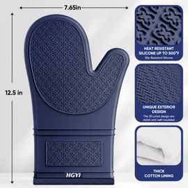 Silicone Oven Mitts, Heat Resistant Oven Gloves with Quilted Liner, Waterproof & Non-Slip Kitchen Mittens for Baking Cooking BBQ, 500°F, 12.5"-Ink Blue