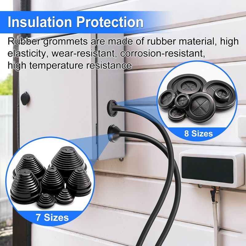 Hmknana 15 Sizes Rubber Grommet Kit, Round & Tower Shaped