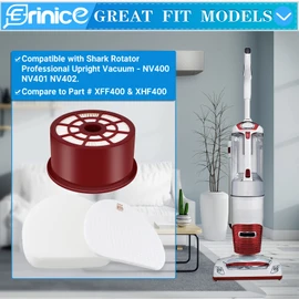 Erinice NV400 Filter Replacement for Shark Rotator Professional Upright Vacuum NV400 NV401 NV402 Accessories Washable Reusable Spare Part,1 HEPA + 2 Foam Filters Set, Compare to Part # XFF400 & XFH400