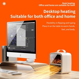 2nd Generation Mini Electric Space Heater with 3D Flames, Portable & Quiet Fireplace Heater for Bedroom, Office & Small Rooms 1500W/ PTC Ceramic Heating, New Switch Settings on top, Classic White.