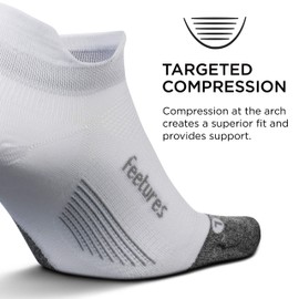 Feetures Elite Light Cushion No Show Tab Ankle Socks - Sport Sock with Targeted Compression - White, XL (6 Pair)