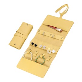 sourcing map Travel Jewelry Roll Bag, Foldable Travel Jewelry Organizer Case, Portable Jewelry Pouch for Traveling Rings Necklaces Earrings Bracelets Jewelry Storage, Yellow