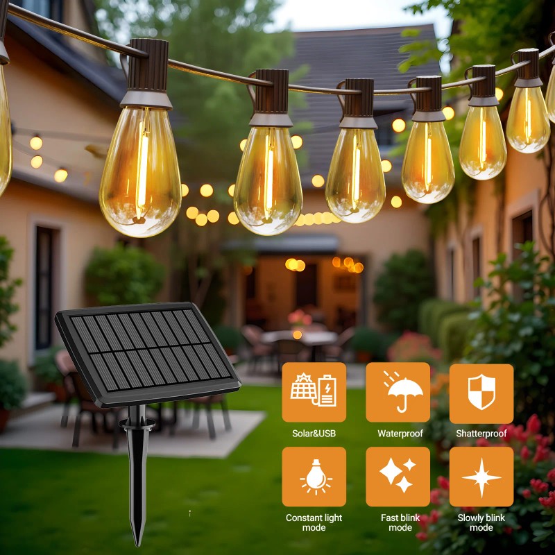 S14 100ft Solar String Lights Waterproof Outdoor Garden Patio Backyard