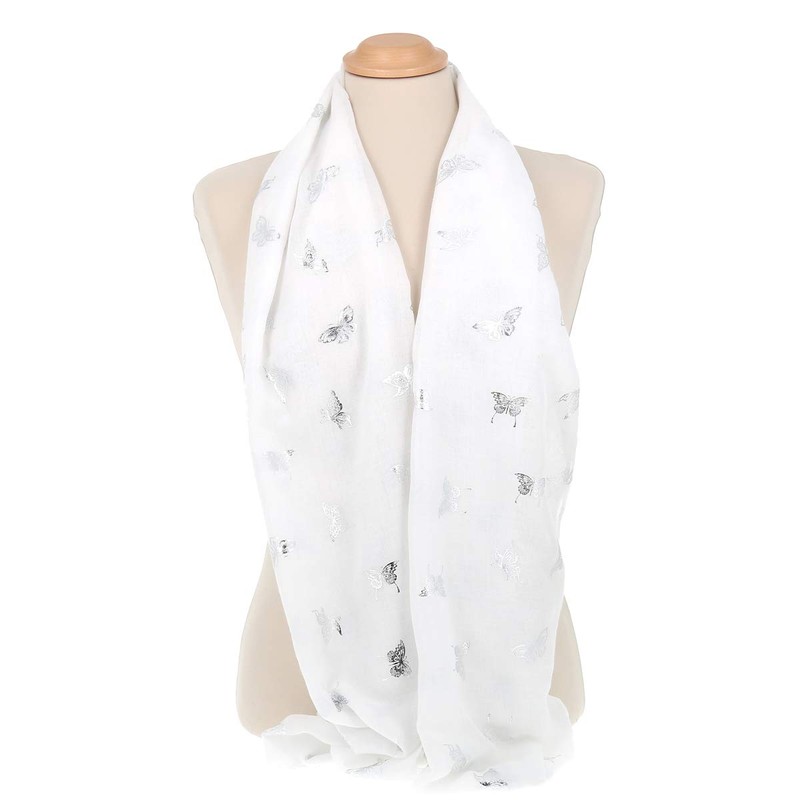 moonbow Silver Butterfly Pattern Women's Scarf 30% Cotton 70% Viscose