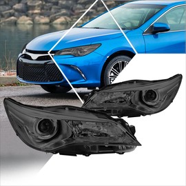 PM PERFORMOTOR Headlights Assembly Compatible with 2015 2016 2017 Toyota Camry, 2Pcs Projector Headlamps with Smoked Lens Clear Corner