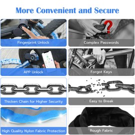 Eseesmart Bike Chain Lock, Fingerprint Bike Locks Heavy Duty Anti Theft, 2.6 Feet Security Bike Locks with APP, Waterproof Smart Cable Lock for Bike, Bicycle, Scooter, Motorcycle, Door, Gate, Fence