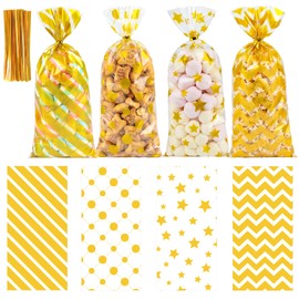 Golden Birthday Cellophane Treat Bags - 100PCS Clear Gooide Bags with Ties for Candy, Cookies, Treat, Small Gifts and Party Favors Packaing, Ideal for Birthday, Celebration Party, Thanksgiving Day
