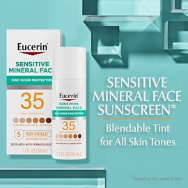 Eucerin Eucerin Sun Tinted Sensitive Mineral Face Sunscreen Lotion SPF 35, Non-Comedogenic Mineral Sunscreen with Gentle Zinc Oxide Protection for Sensitive Skin, 1.7 Fl Oz Bottle