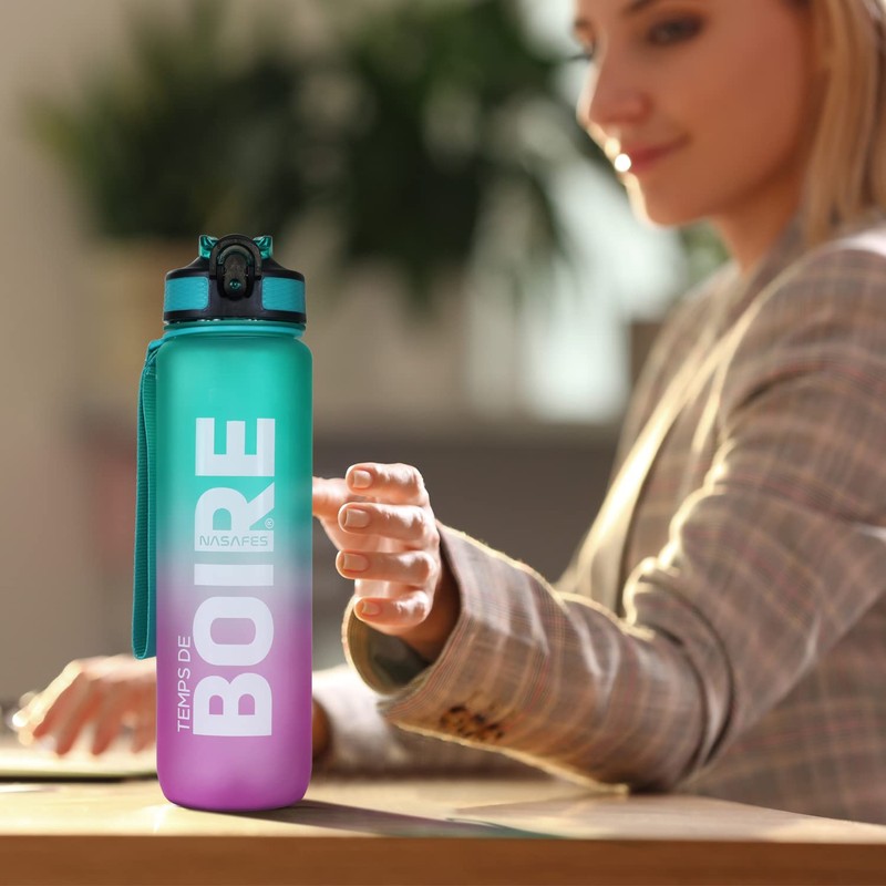Nasafes French Motivation Water Bottle with French Time Marker, Water