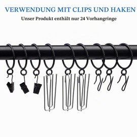 24 Curtain Rings, 50mm Internal Diameter, Black TXZWJZ