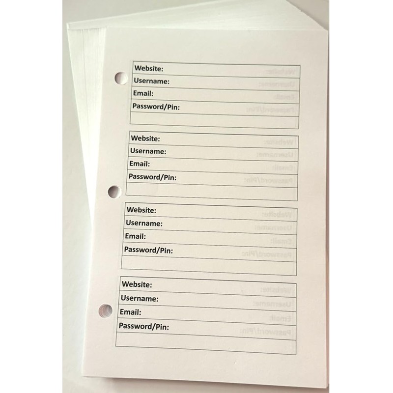 A5 Password Refill Pages for 3-Ring Binder 8.5 x 5.5-50