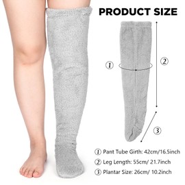 Sintege Cute Leg Cover Socking Plush Over Knee Socks Winter Plush Slipper Stockings Furry Warm Home Sleeping Socks for Women(Light Grey)