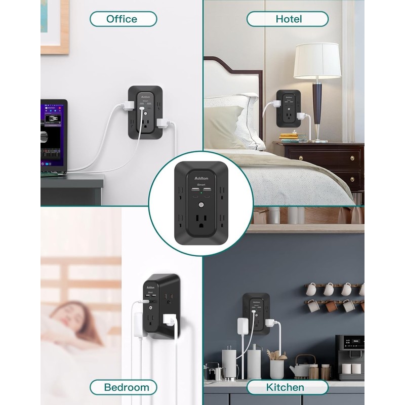 Power Bar, USB Wall Charger Surge Protector 5 Outlet Extender