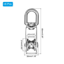 PATIKIL Single Pulley Block, 6pcs M25 304 Stainless Steel Wire Rope Lifting Crane Pulley Swivel Hook Hanging Pulley Wheel for Construction Warehouse Marine Industrial Home Use, Silver