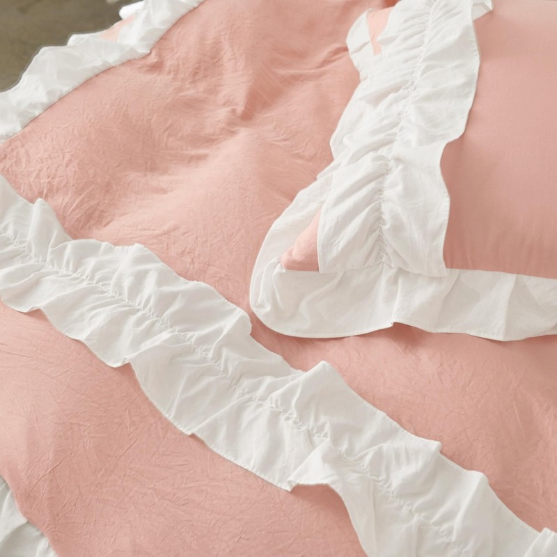 Jolusere Ruffle Comforter Set Queen Pink 3 Pieces Shabby Chic