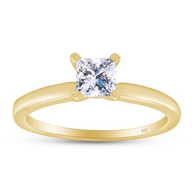 Jewel Zone US Princess Cut White Cubic Zirconia Anniversary Solitaire Ring in 14k Gold Over Sterling Silver (1 Carat)