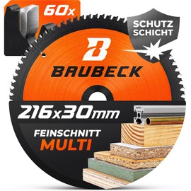 BAUBECK Saw Blade 216 x 30 - Multi Material Fine Cut - Circular Saw Blade 216 x 30 for Wood, Aluminium, Metal and Many More - Saw Blade 216 Compatible with Metabo KGS 216, Bosch GCM 8 and Many More