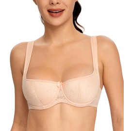Lemorosy Women's Balconette Bra Push Up Lightly Padded Wide Straps Underwire Bra(Beige,40B)