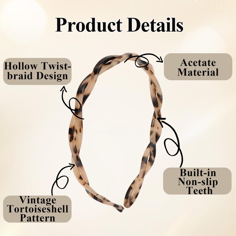 Tortoise Shell Twisted Headbands Hair Head Band for Women 2