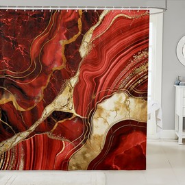 Erosebridal - Cortina de ducha de mármol rojo dorado de 72 pulgadas de ancho x 78 pulgadas de largo, juego de cortina de ducha de baño con estampado de grietas de mármol, cortina de ducha de tela con textura metálica abstracta, cortina de baño de lujo br