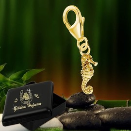 Goldene Hufeisen Mini Small Seahorse Carabiner Charm Pendant for Charm Bracelet 925 Sterling Silver Gold-Plated, Sterling Silver Yellow Gold, No Gemstone