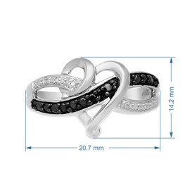 Jewelili Sterling Silver 1/10 Cttw Treated Black and Natural White Round Diamonds Heart Engagement Ring, Size 7