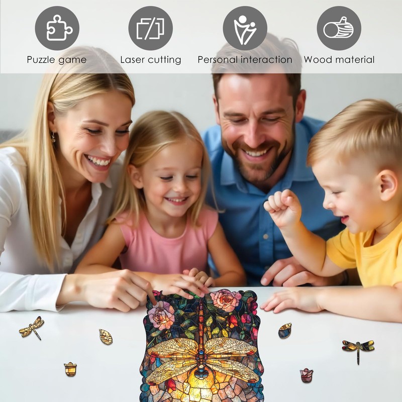 Dragonfly Wooden Puzzle for Adults, 200 Piece Unique Shape Jigsaw