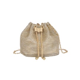 GORGLITTER Women's Pearl Decor Drawstring Crossbody Bag Chain Mini Bucket Handbags, Gold, One Size, Soft