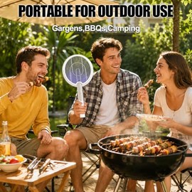 Rotating Head Electric Fly Swatter Racket, Bug Zapper Indoor with Long Telescopic Extension 4000V USB Rechargeable Mosquito Zapper Killer with Charging Base, 3 Modes Automatic & Manual