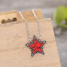 Azusa Sun Western Turquoise Pendant Necklace Statement Red Pentagram Necklace Star Pine Stone Chain Adjustable Jewelry Gifts for Women