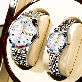 OLEVS Couple Watch Valentines Couple Matching Watches His and Her Couple Set Wrist Watch Men and Women Lovers Wedding Romantic Gifts Set of 2