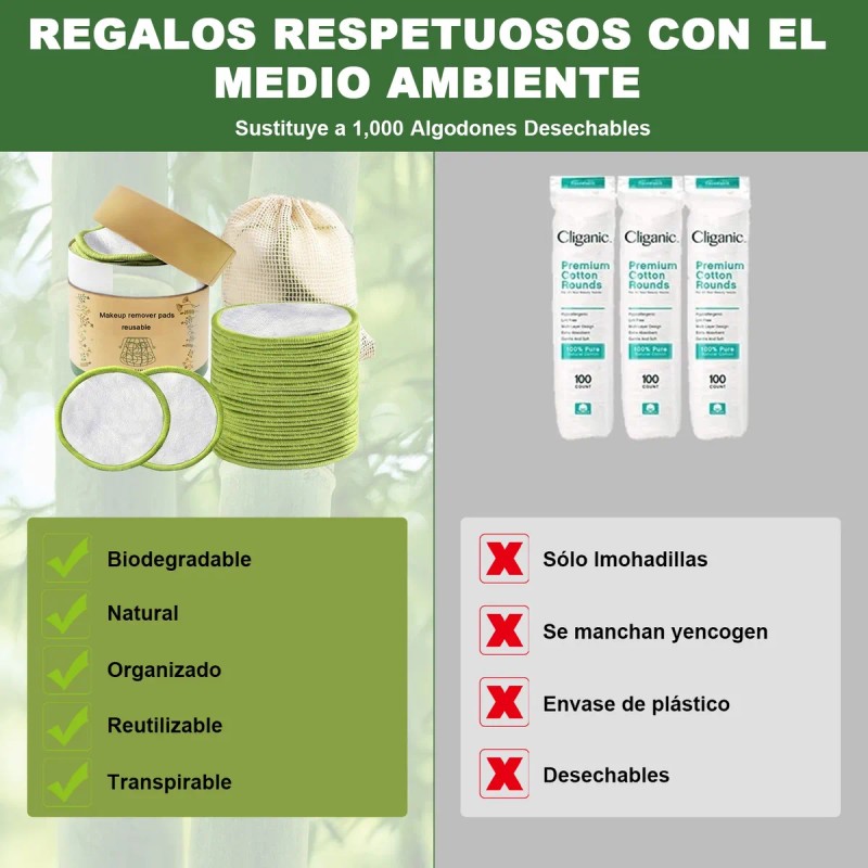Almohadillas Desmaquillantes Reutilizables Doble Cara 30pz