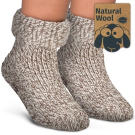 Piarini Children's ABS Stopper Socks – 1 Pair – Wool Socks – Winter Socks – Norwegian Socks with Inner Terry Cloth, Mottled brown