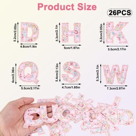 26pcs Floral Iron-on Letter Patches, Embroidered A-Z Alphabet Initial Applique Decorative Flower Letter Sew-on Patch for DIY Clothing Fabric Hat Jacket Backpack Crafts (Pink)